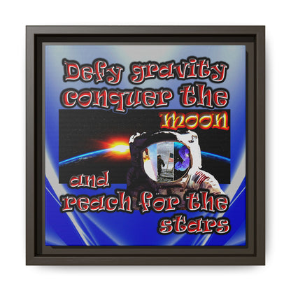defy conquer reach - framed canvas art (blue-white wave)