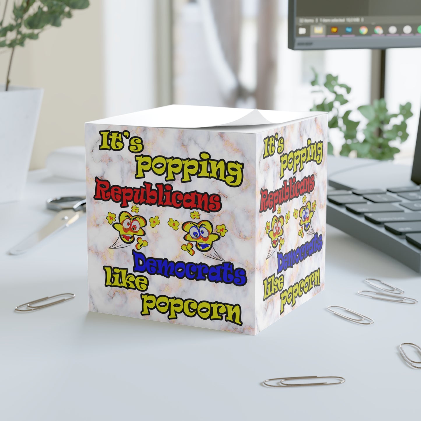 popping like popcorn - note cube (white marble)