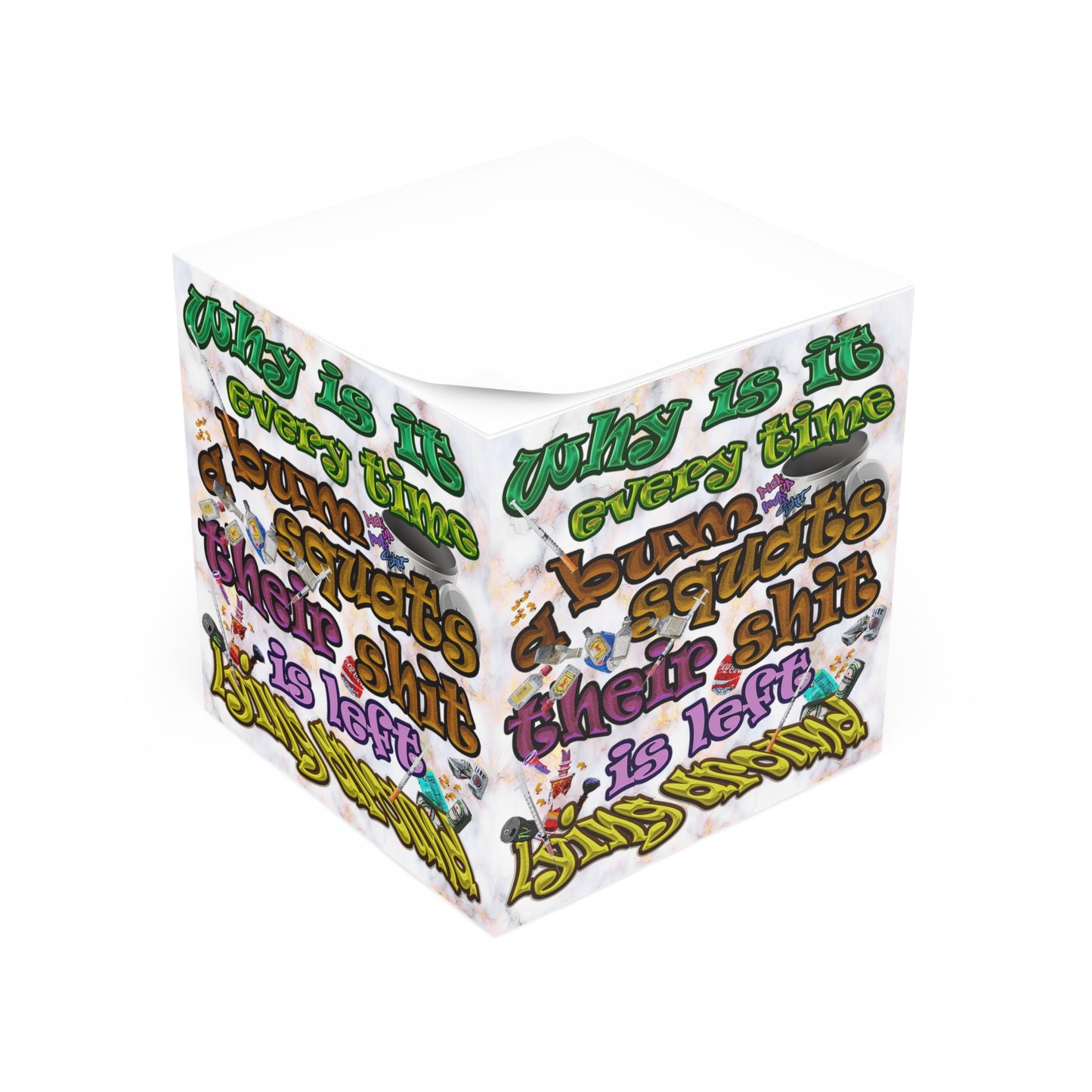 the bum's shit - note cube (white marble)