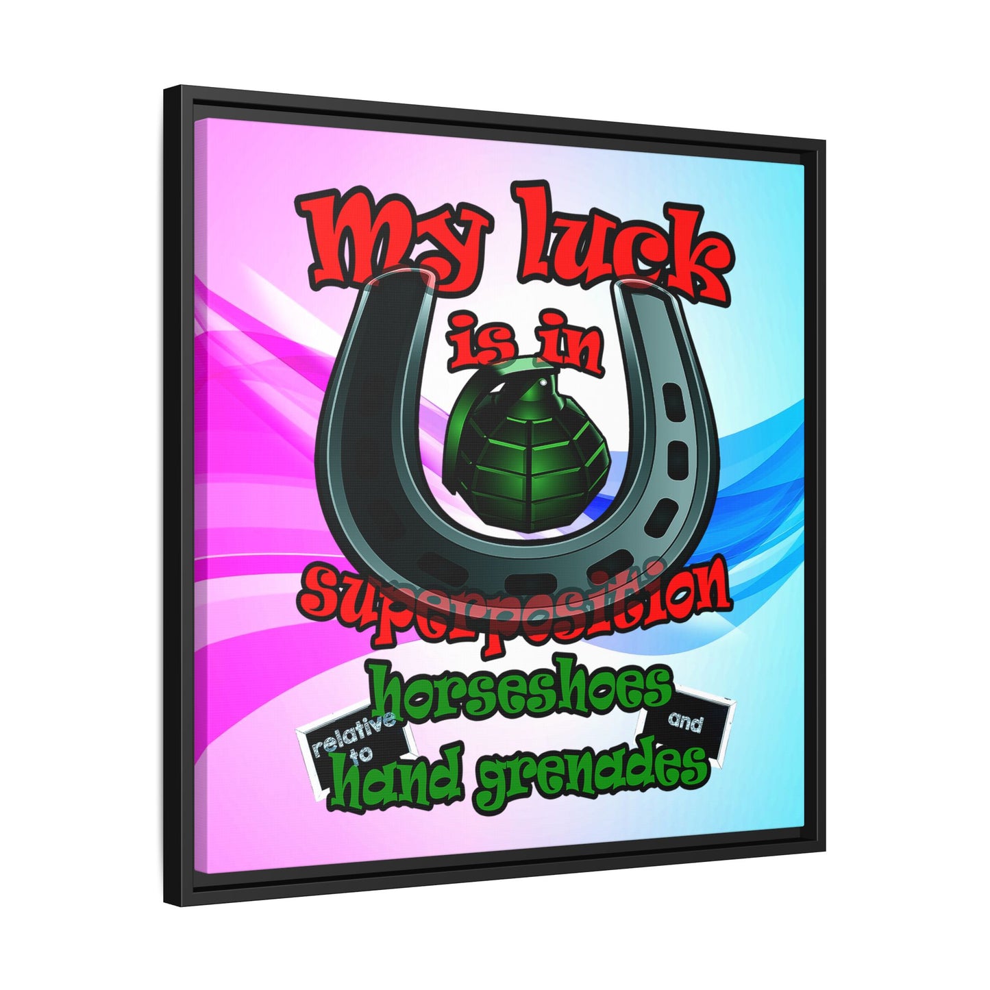 my luck - framed canvas art (light blue-pink wave)