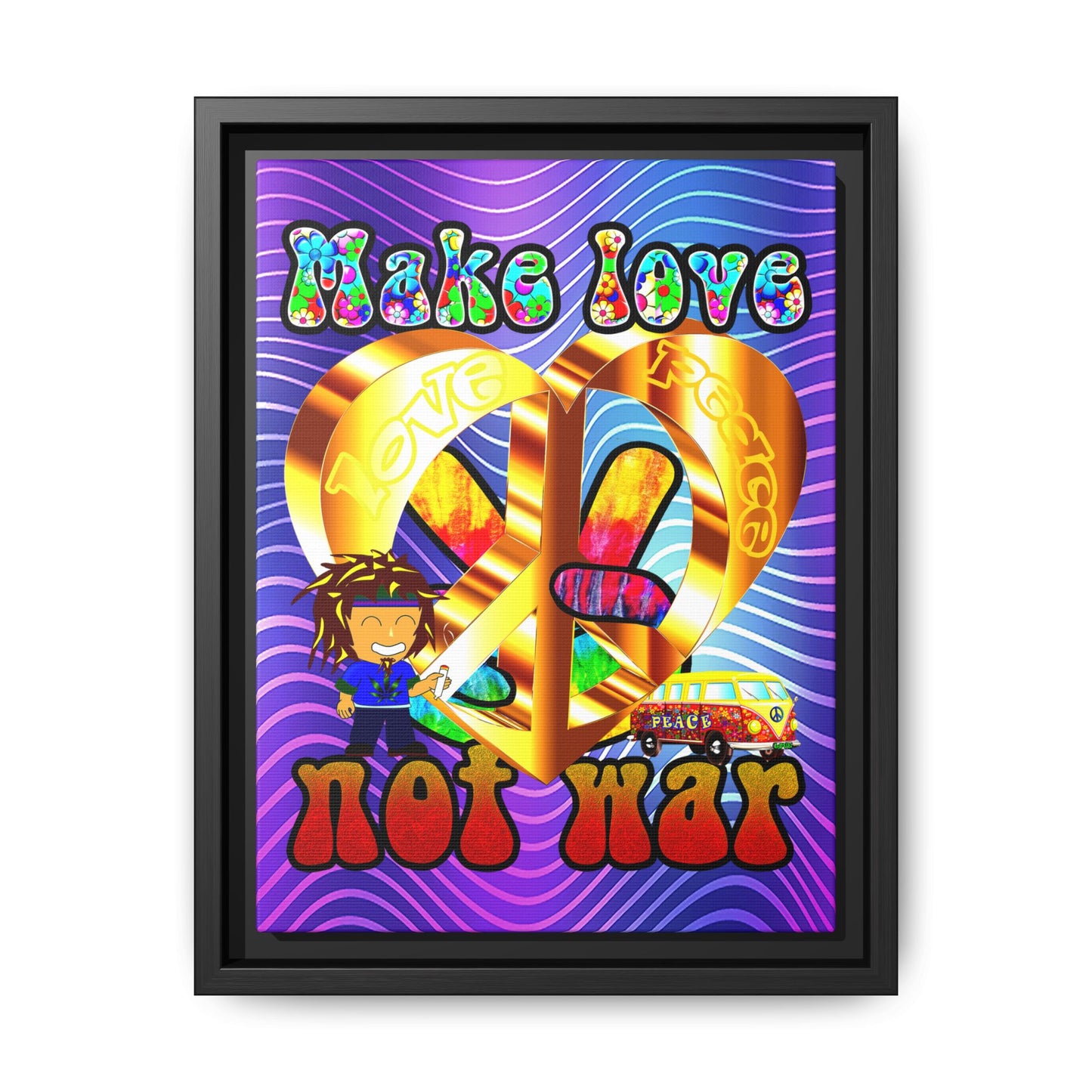 love peace - framed canvas art (purple wave)