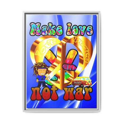 love peace - framed canvas art (blue-white wave)