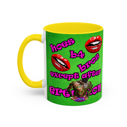 hoes b4 bros - Accent Mug (green turf)