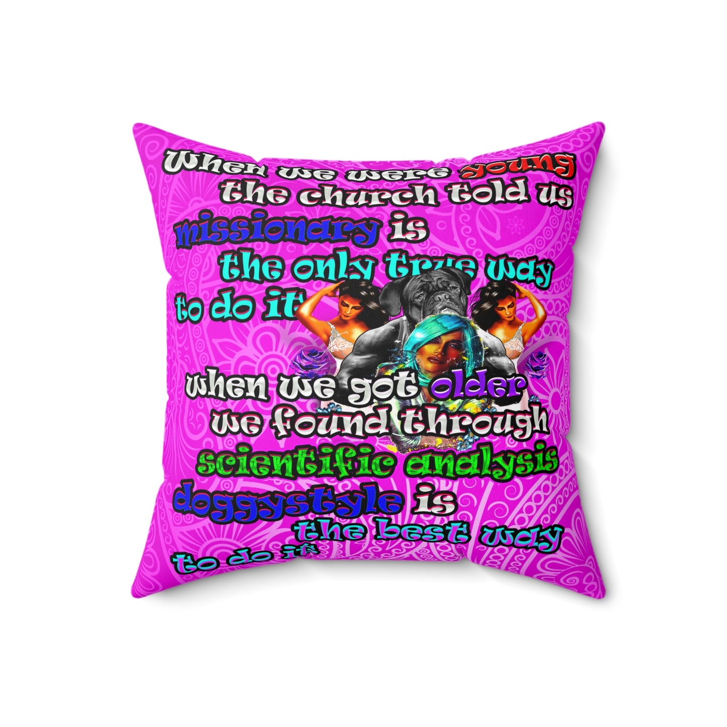 doggystyle - Spun Polyester Square Pillow - (pink swirl)