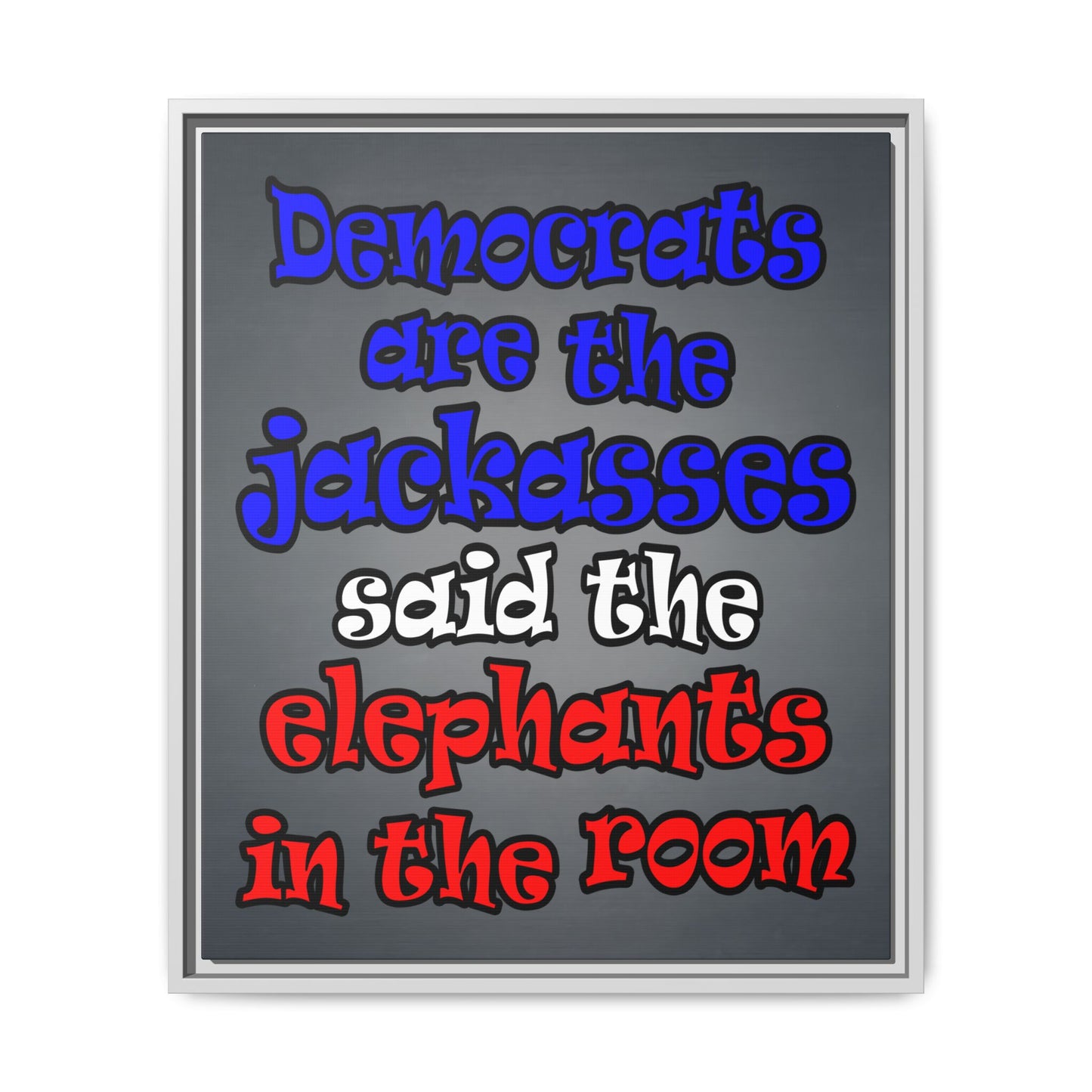donkeys and elephants - framed canvas art (grey-light grey)