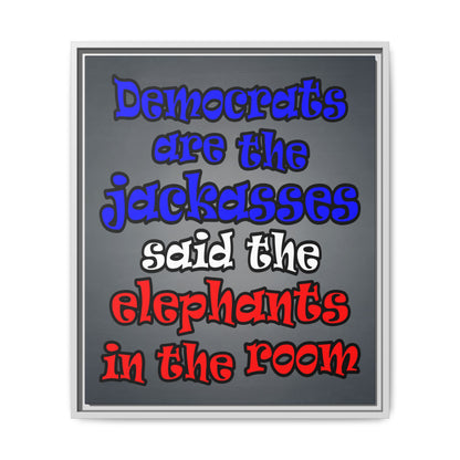 donkeys and elephants - framed canvas art (grey-light grey)