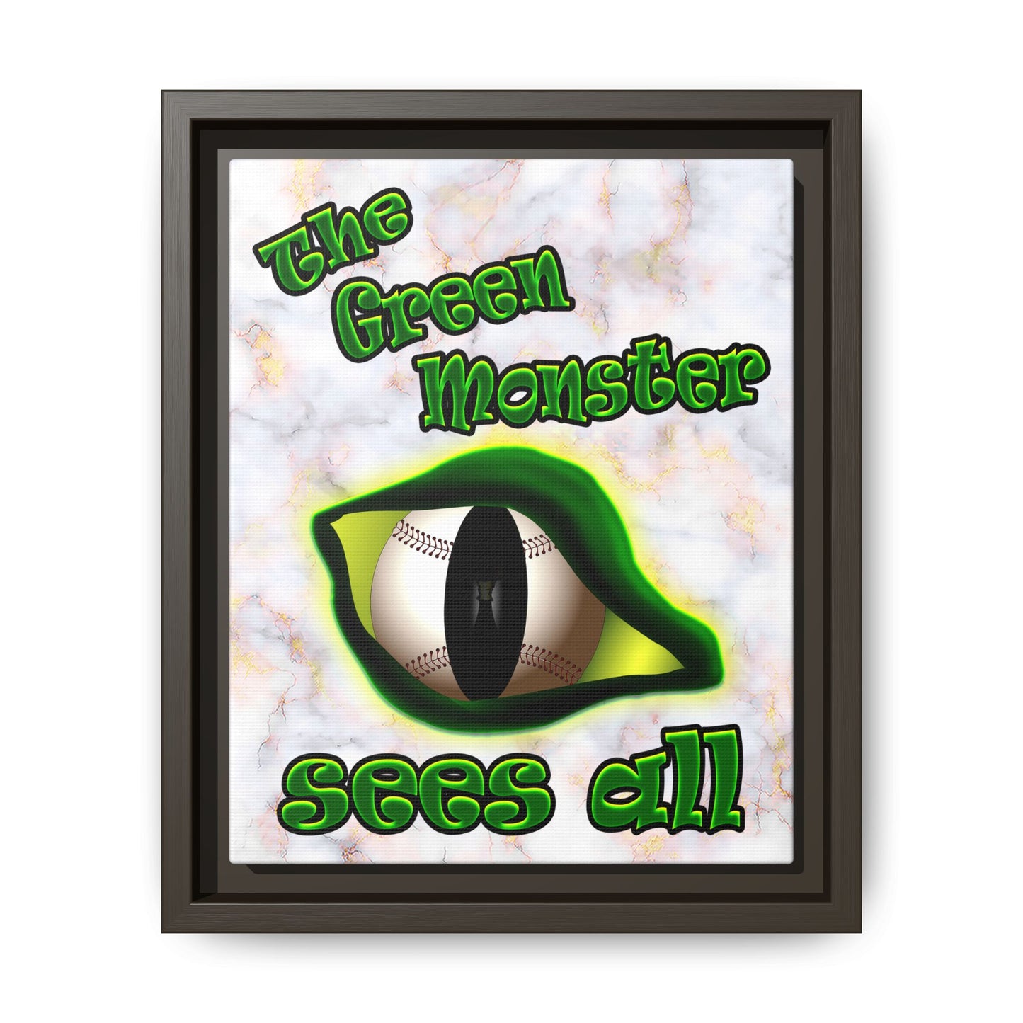 green monster - framed canvas art (white marble)