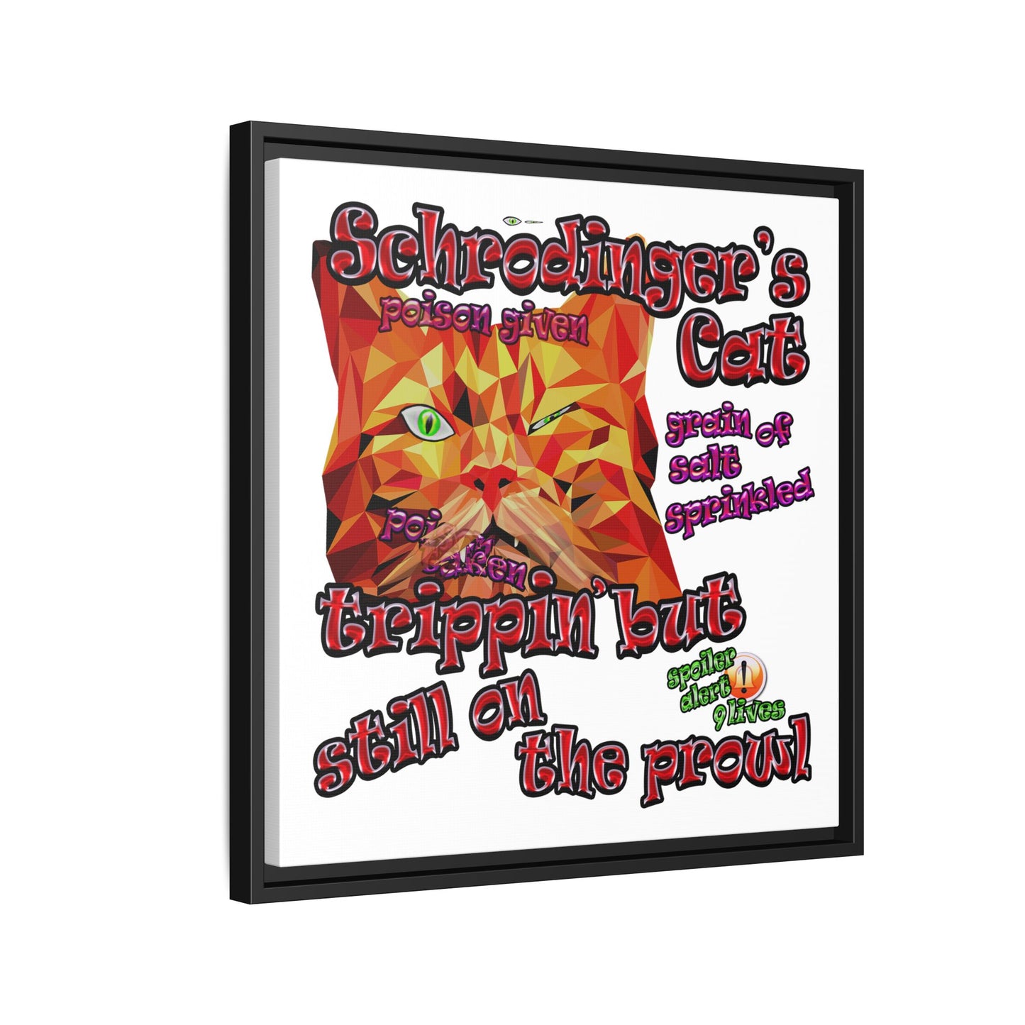 schrodinger's cat - framed canvas art (white)