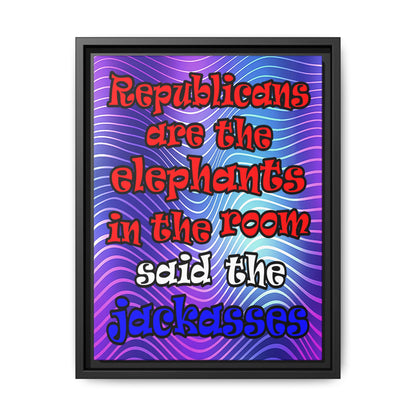 donkeys and elephants - framed canvas art (purple wave)