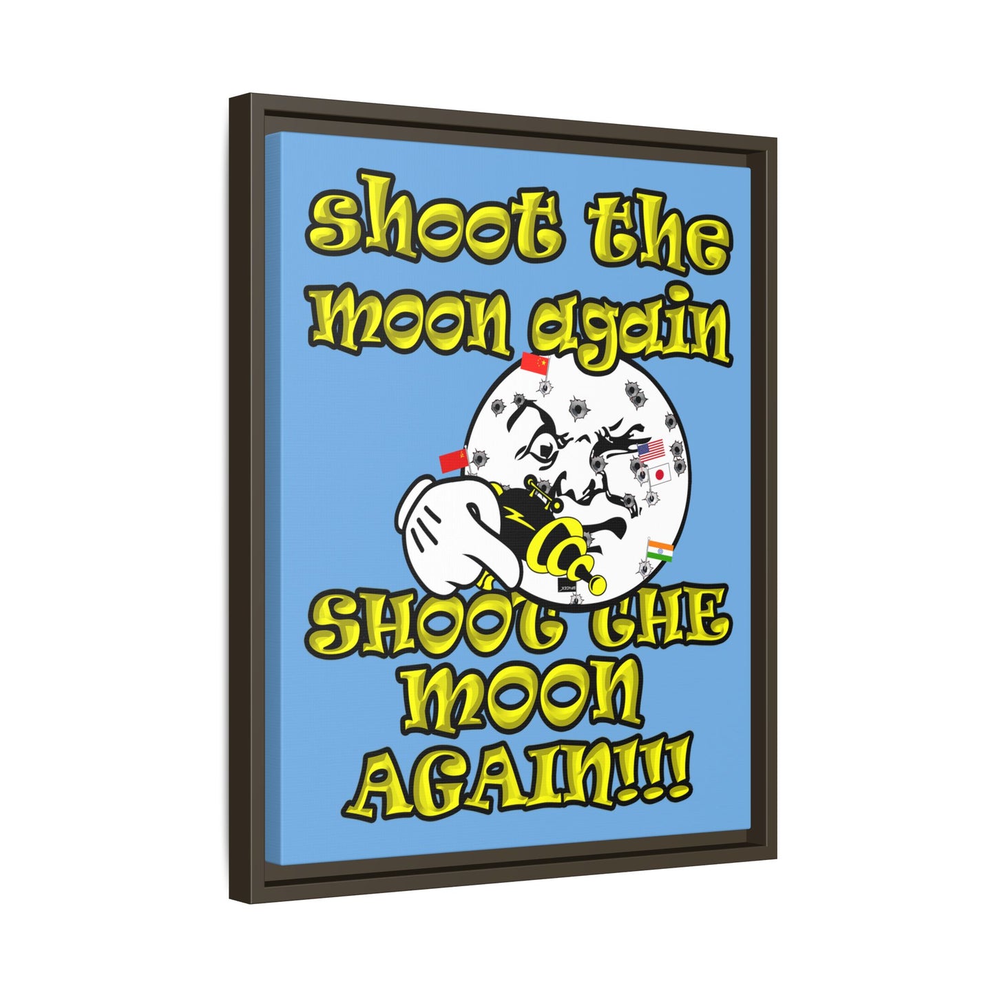 shoot the moon again - framed canvas art (light blue)