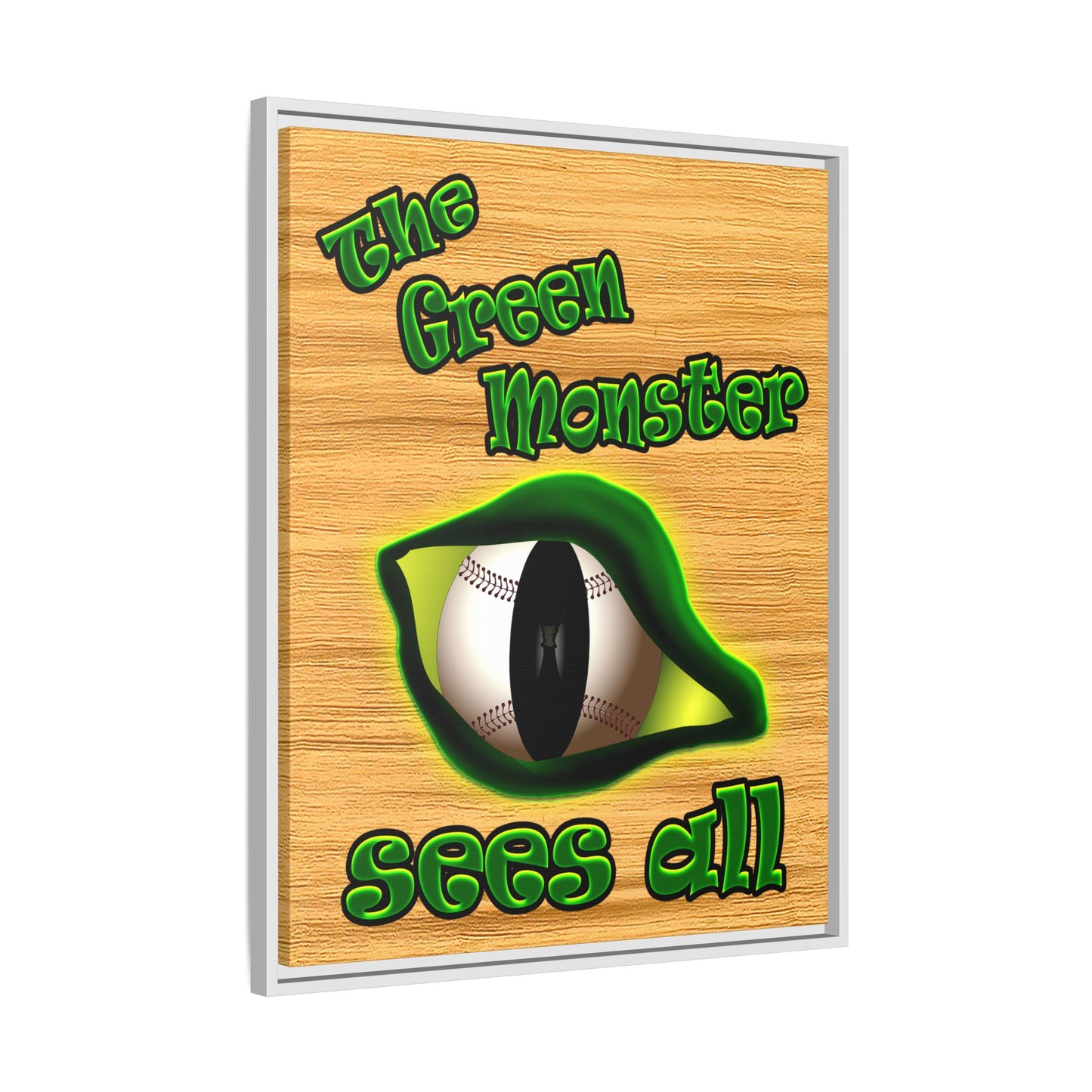 green monster - framed canvas art (butterscotch wood finish)