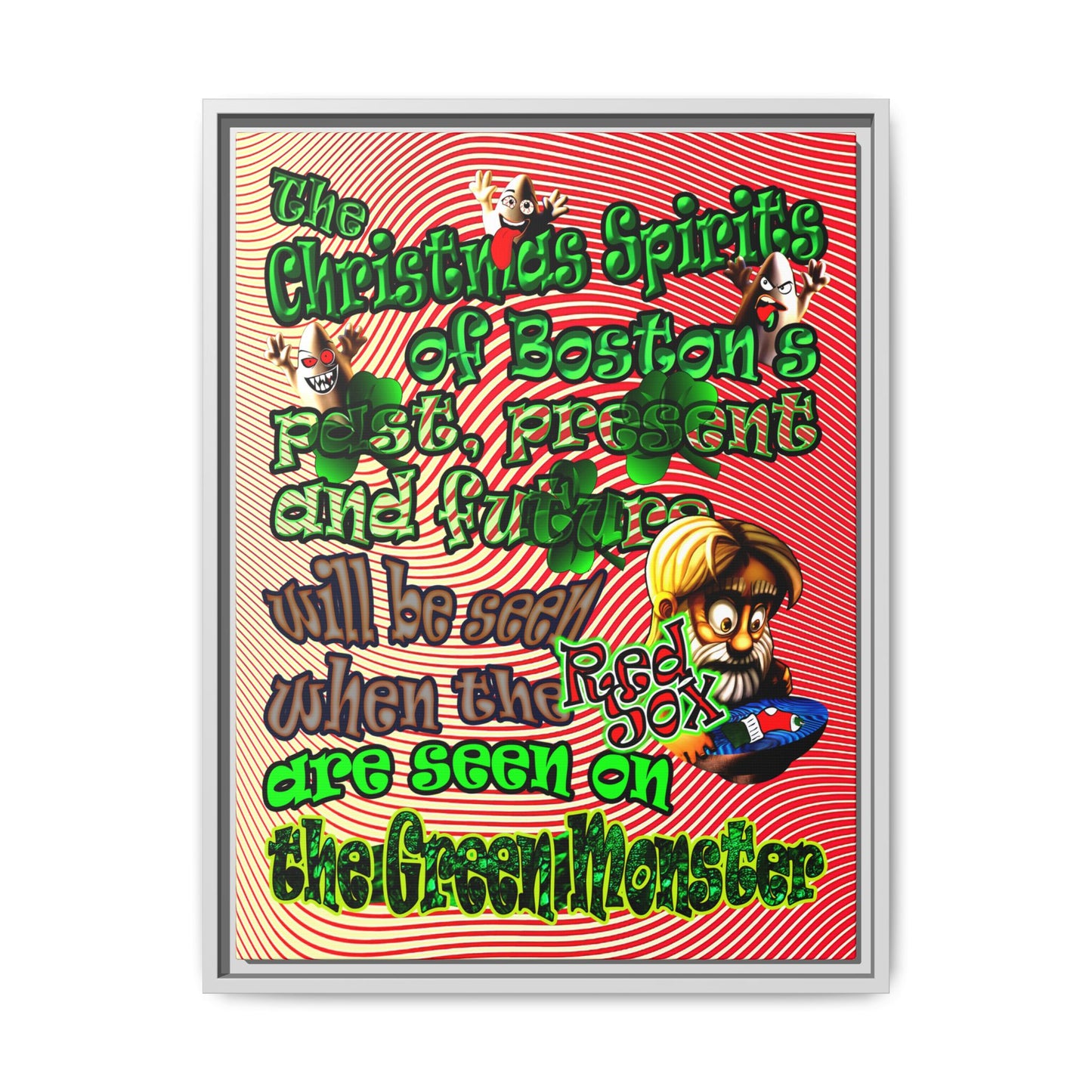 christmas spirits of boston - framed canvas art (yellow-orange wave)