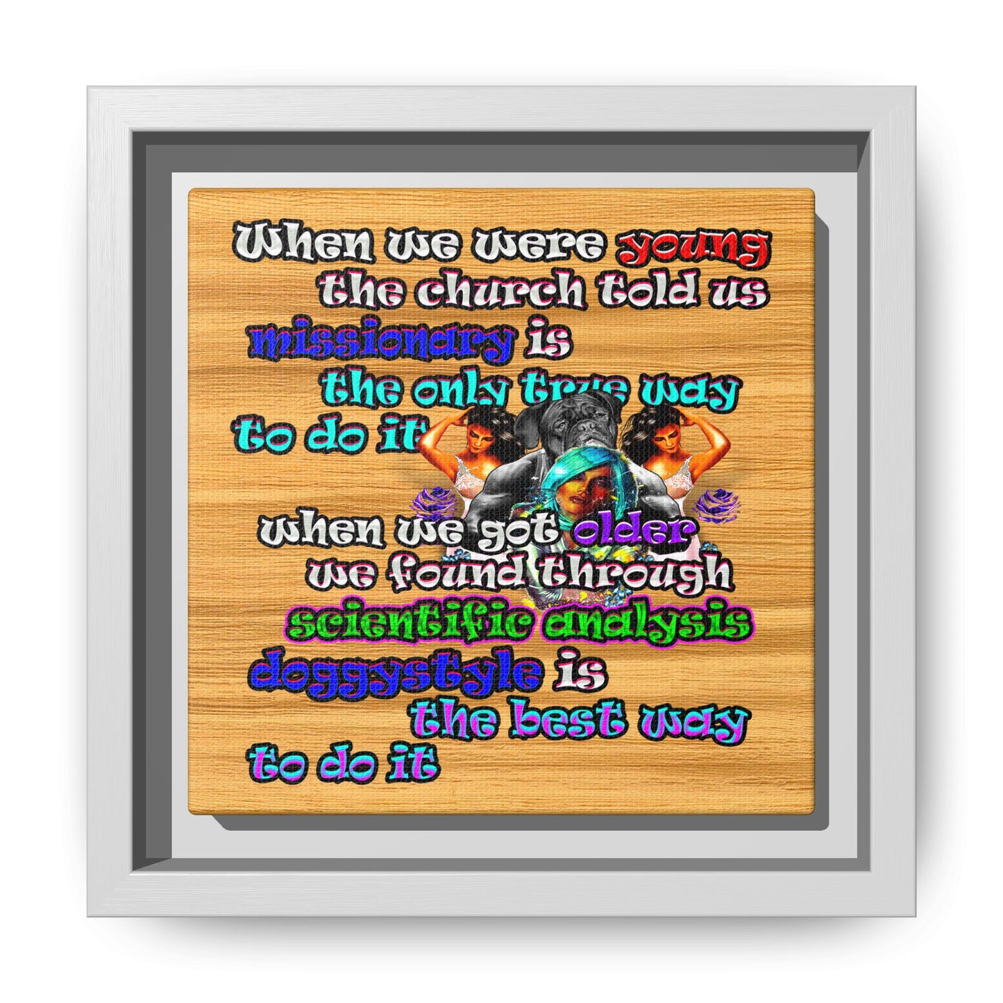 doggystyle - framed canvas art (butterscotch wood finish)