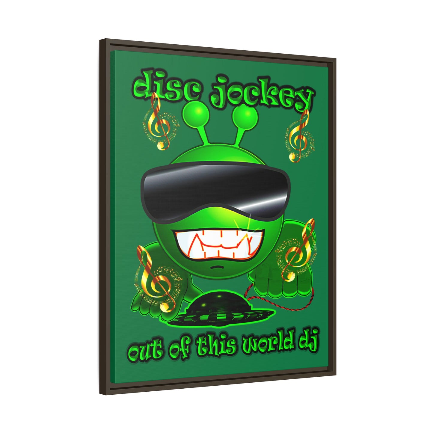 disc jockey - framed canvas art (dark green)