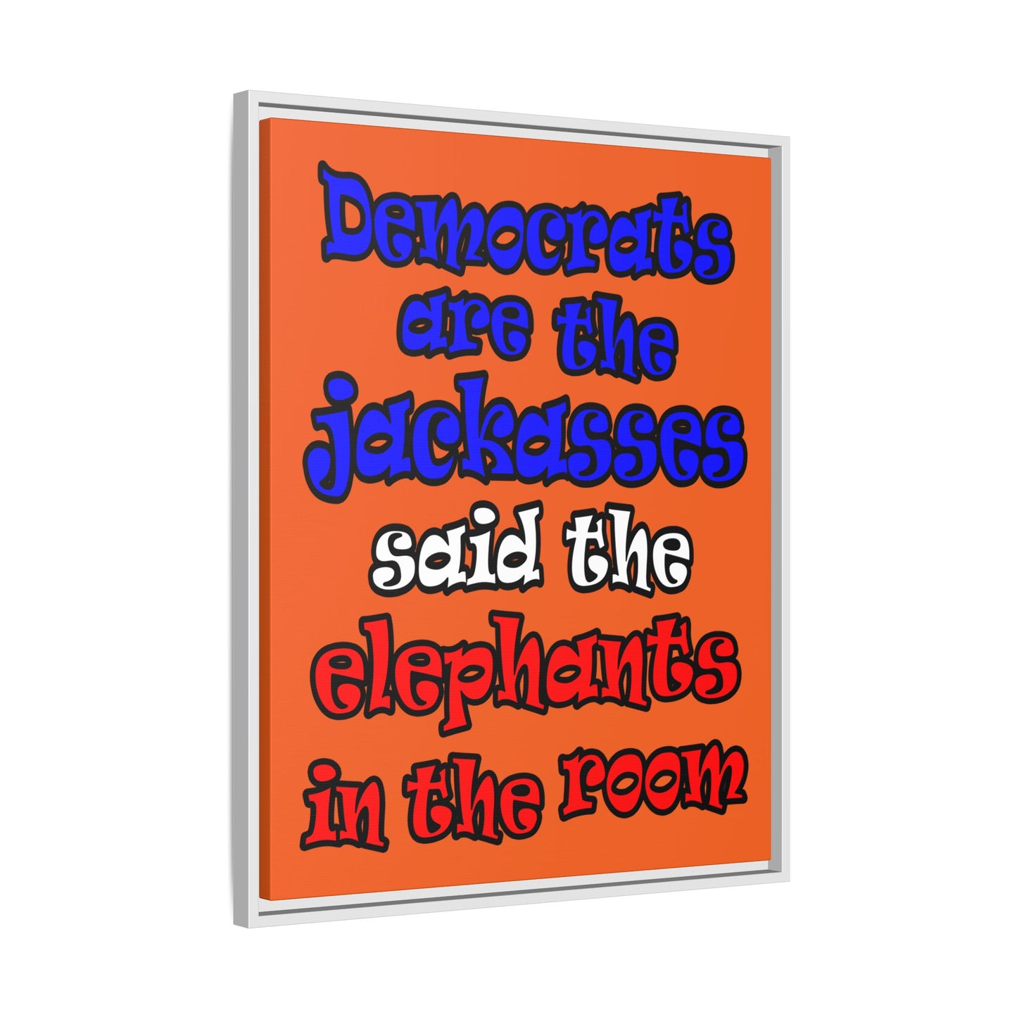 donkeys and elephants - framed canvas art (orange)