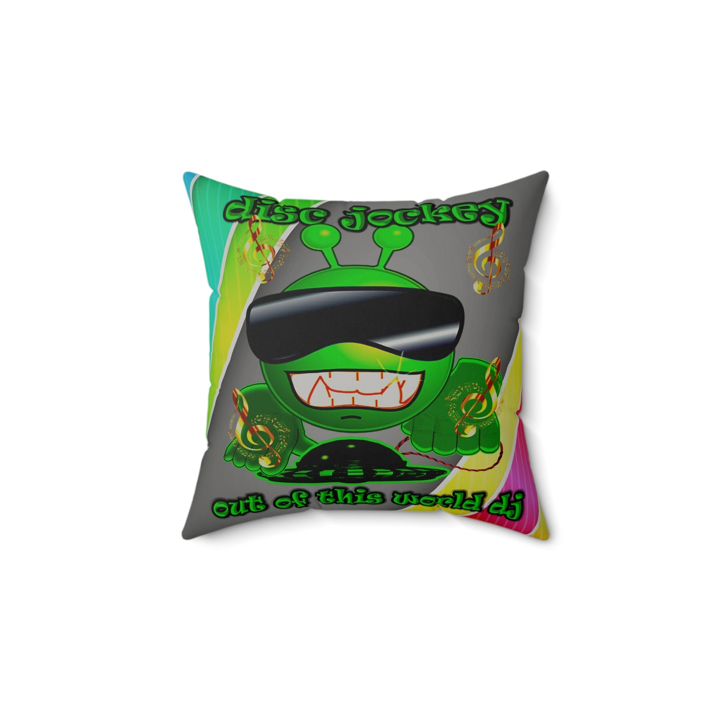 disc jockey - Faux Suede Square Pillow - (rainbow split)