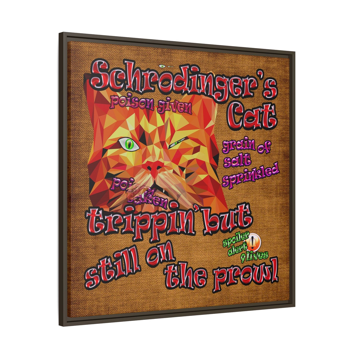 schrodinger's cat - framed canvas art (brown papyrus)