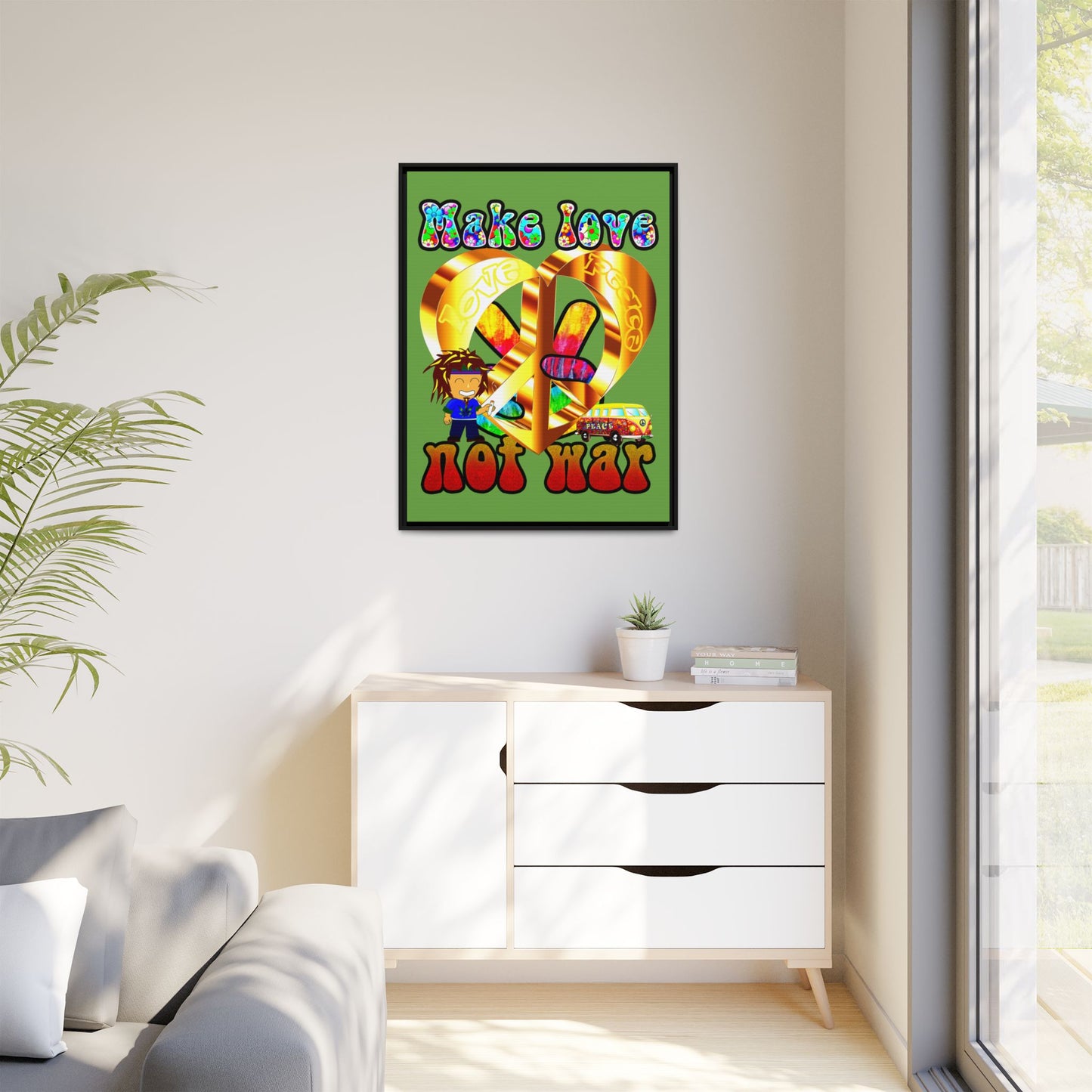 love peace - framed canvas art (green)