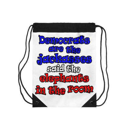 donkeys and elephants - Drawstring Bag (white)