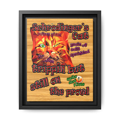 schrodinger's cat - framed canvas art (butterscotch wood finish)