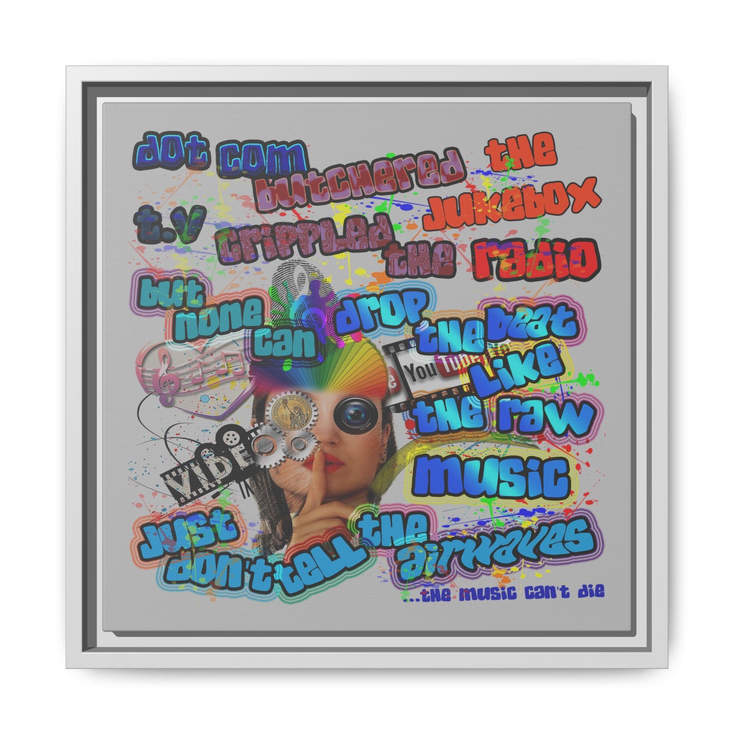 drop the beat - framed canvas art (light grey)
