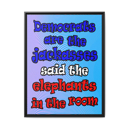 donkeys and elephants - framed canvas art (light blue-purple wave)