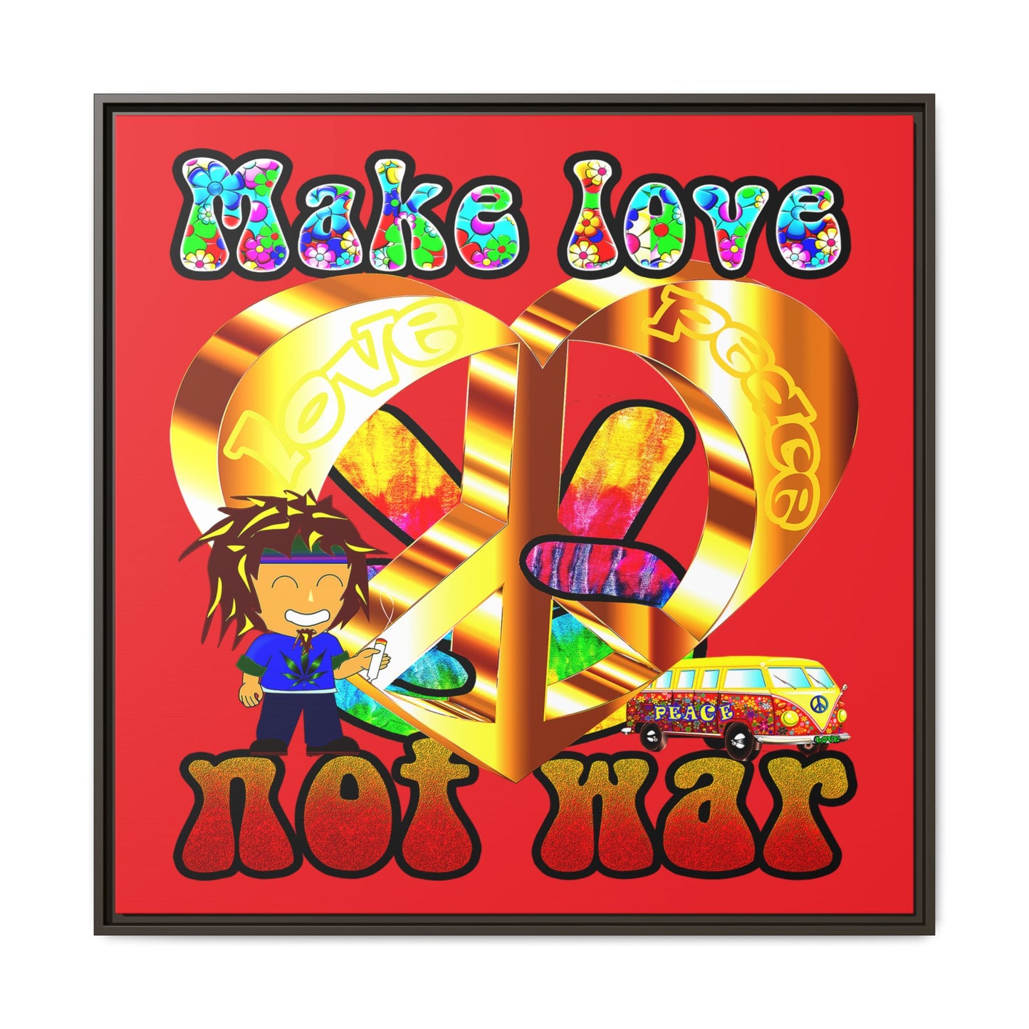 love peace - framed canvas art (red)