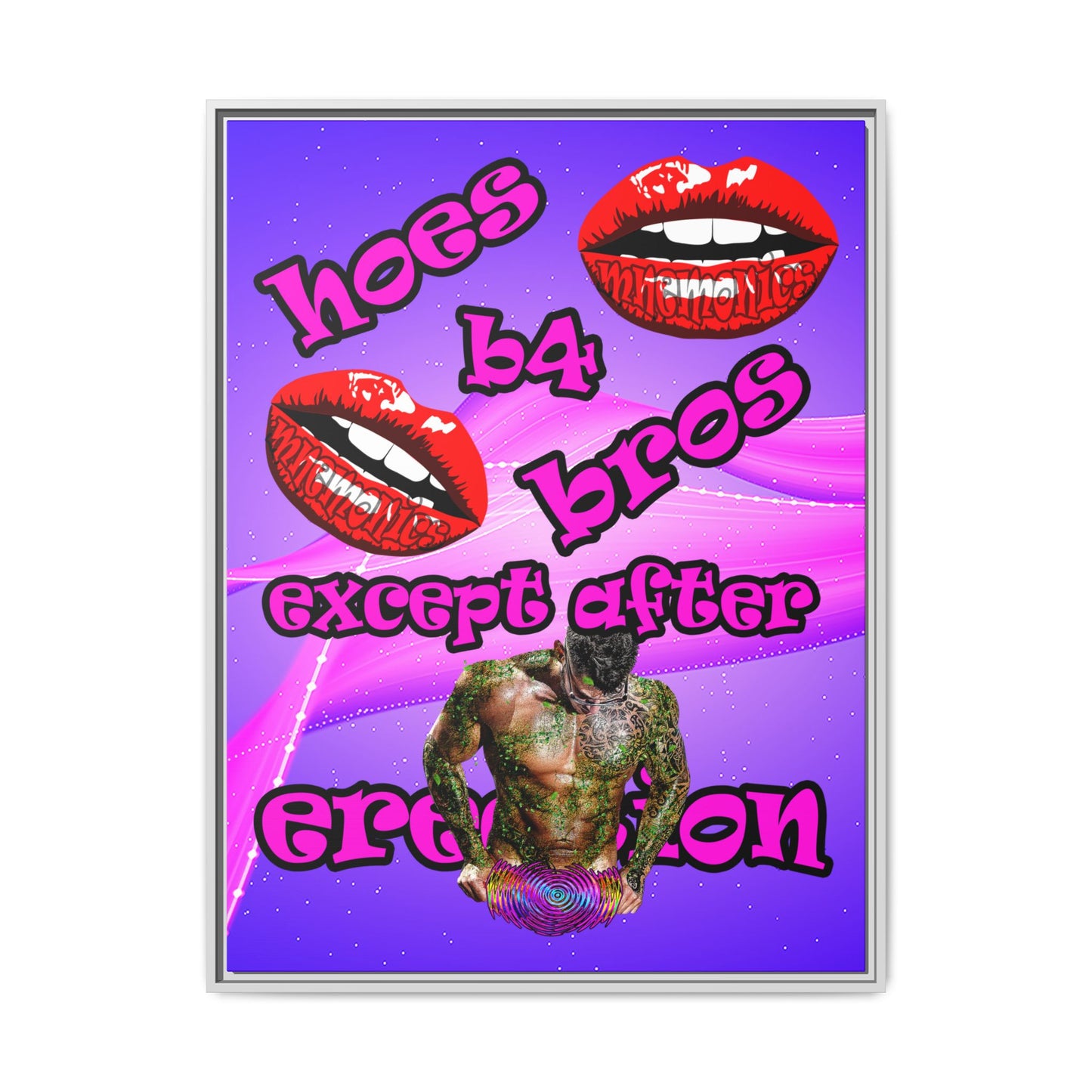 hoes b4 bros - framed canvas art (purple-pink wave)