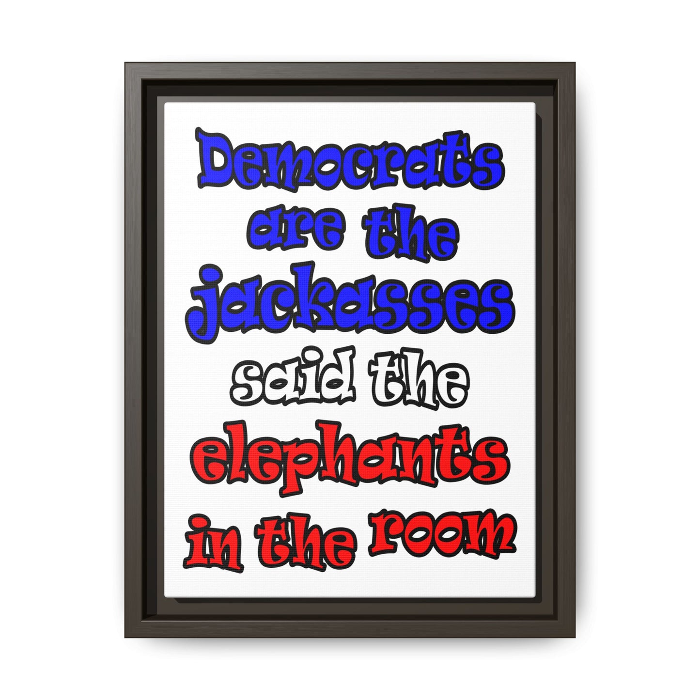 donkeys and elephants - framed canvas art (white)