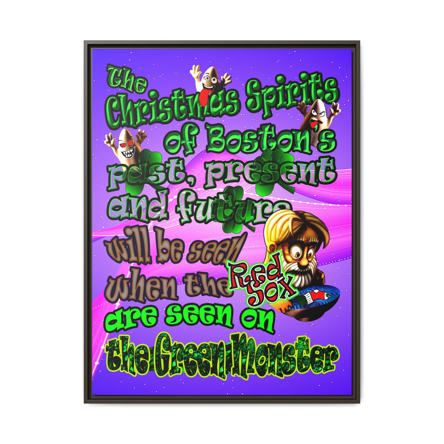christmas spirits of boston - framed canvas art (purple-pink wave)
