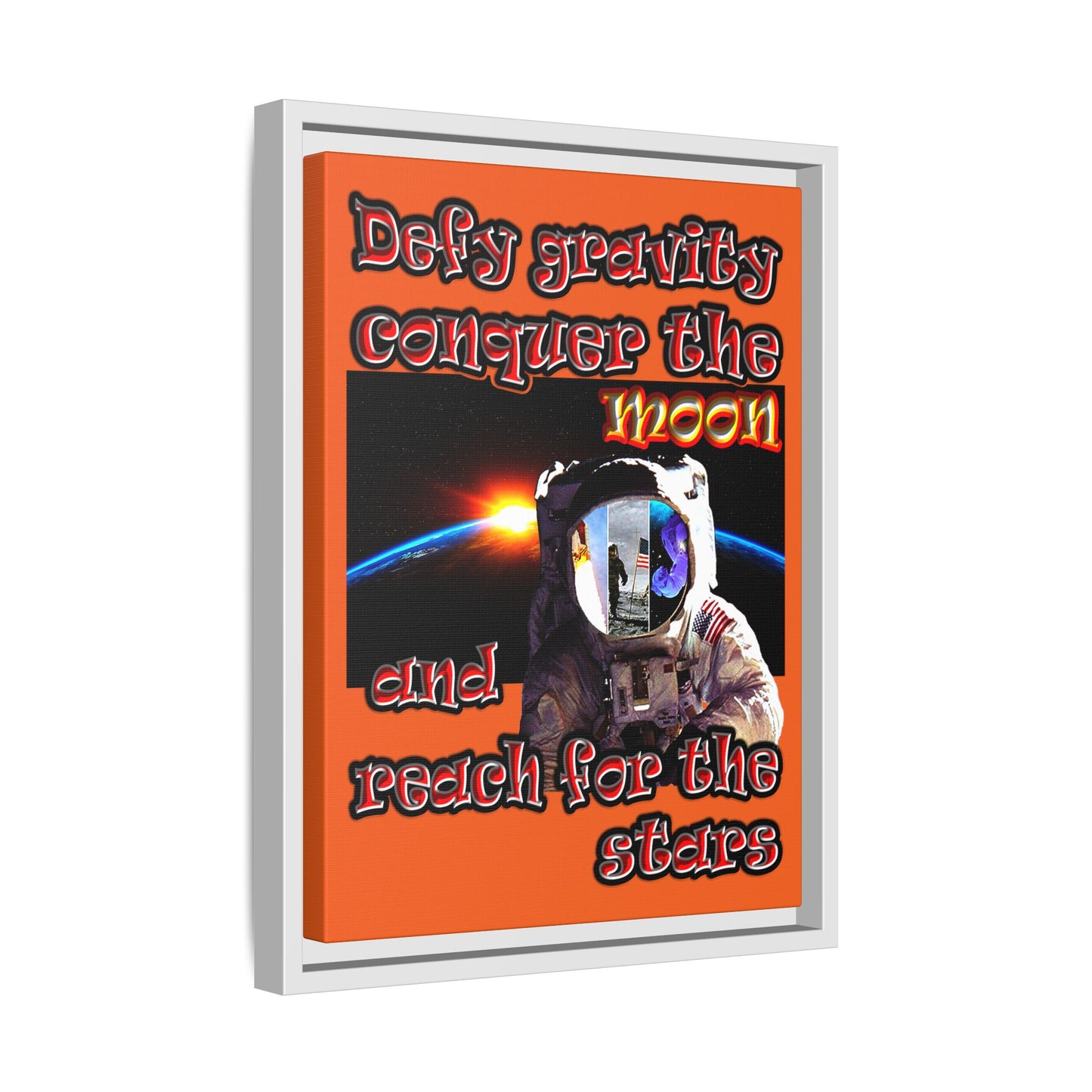 defy conquer reach - framed canvas art (orange)