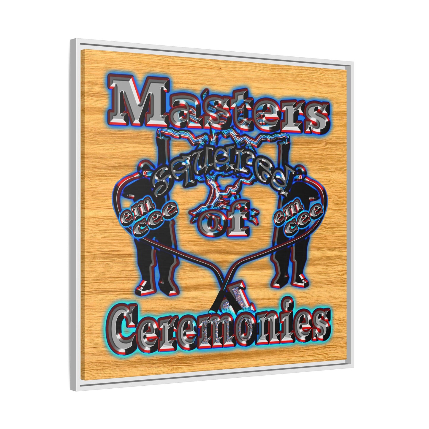 em cee squared - framed canvas art (butterscotch wood finish)
