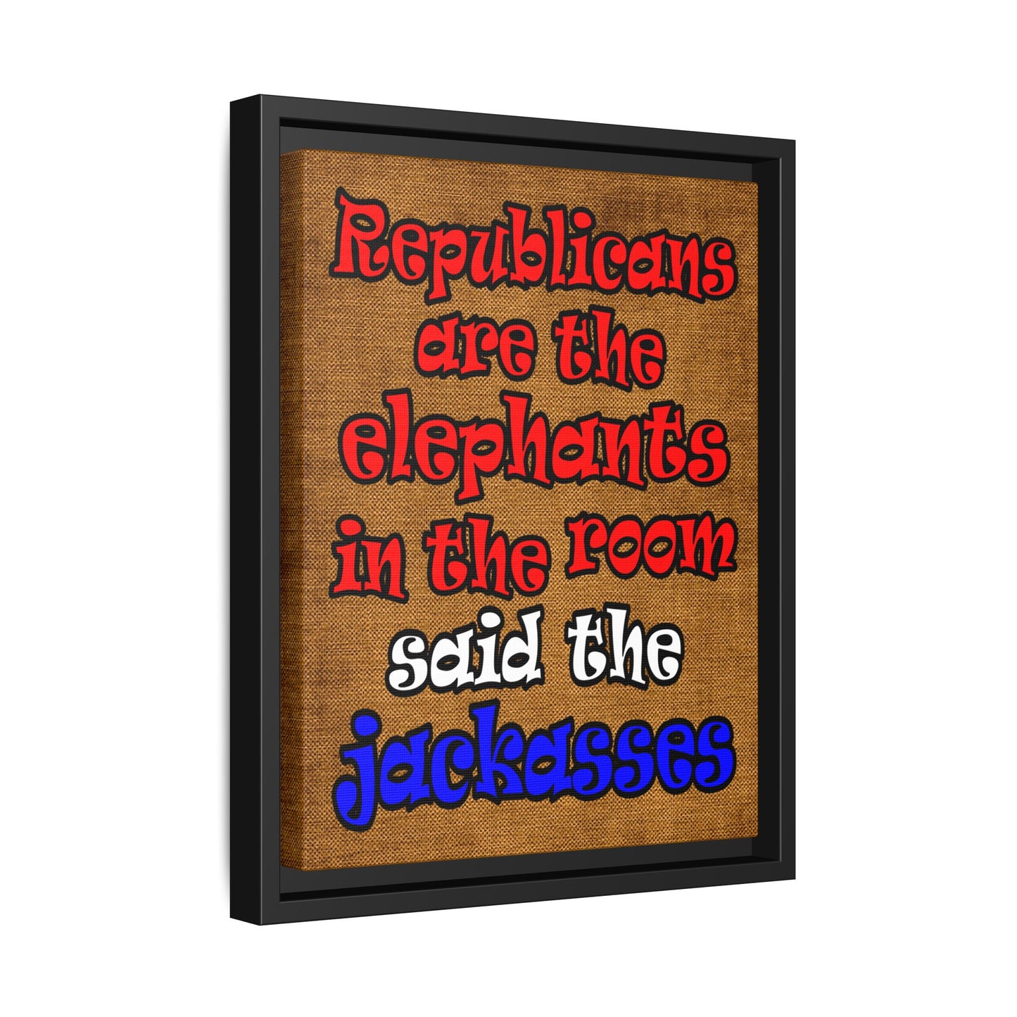 donkeys and elephants - framed canvas art (brown papyrus)