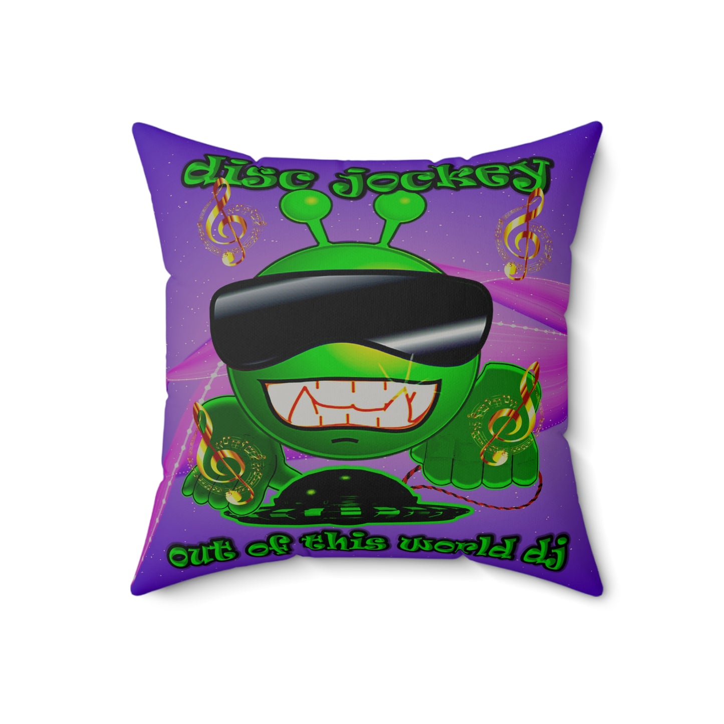 disc jockey - Faux Suede Square Pillow - (purple-pink wave)