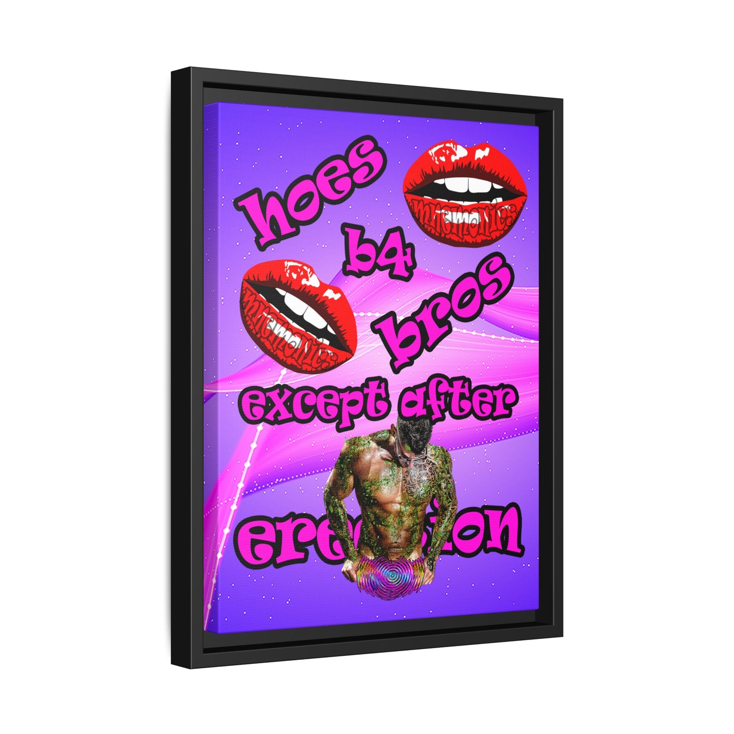 hoes b4 bros - framed canvas art (purple-pink wave)