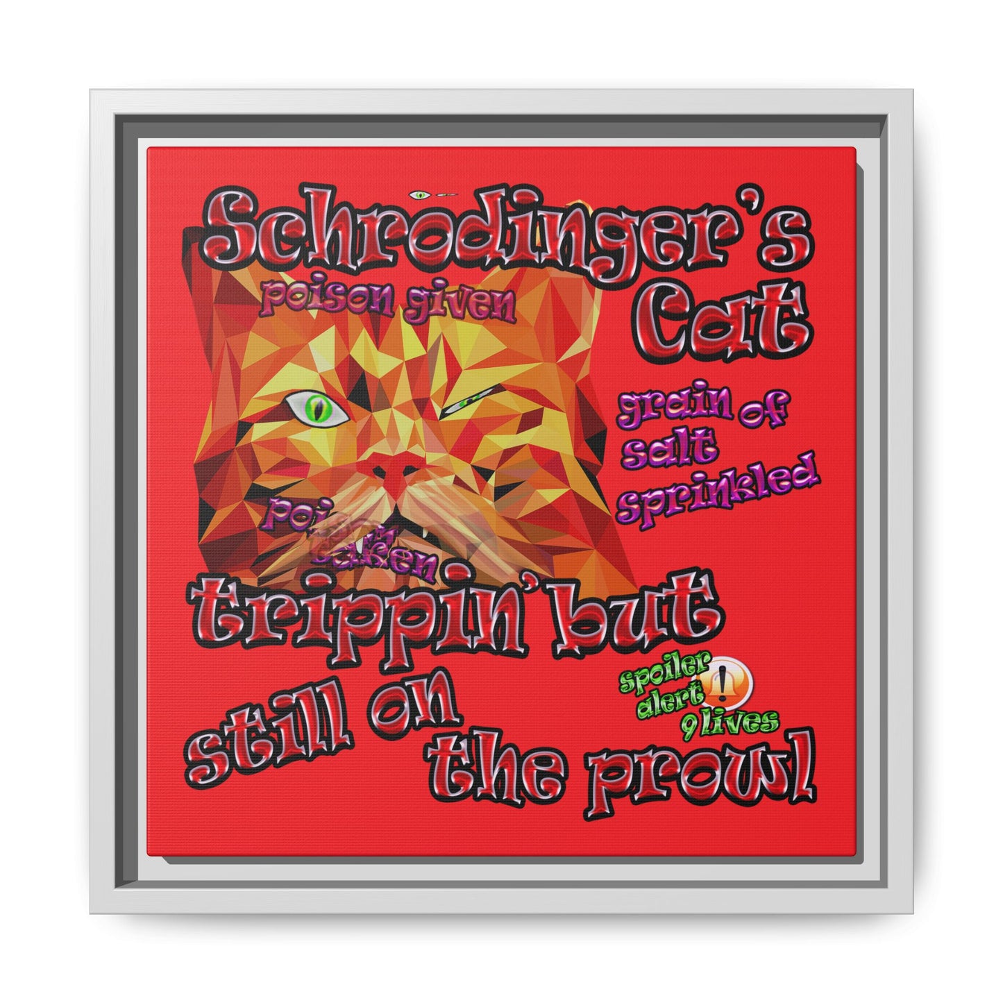 schrodinger's cat - framed canvas art (red)