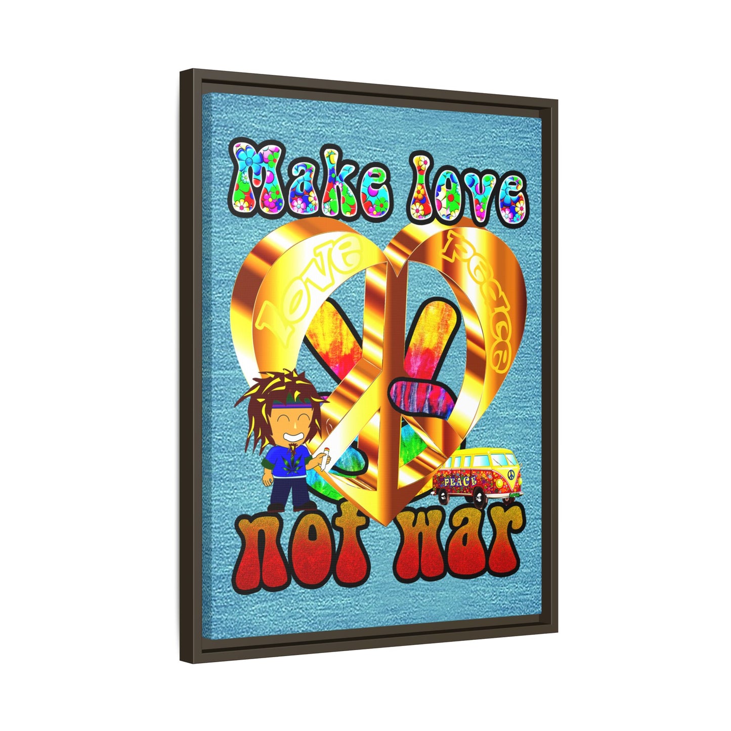 love peace - framed canvas art (faded blue)