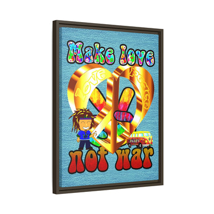 love peace - framed canvas art (faded blue)