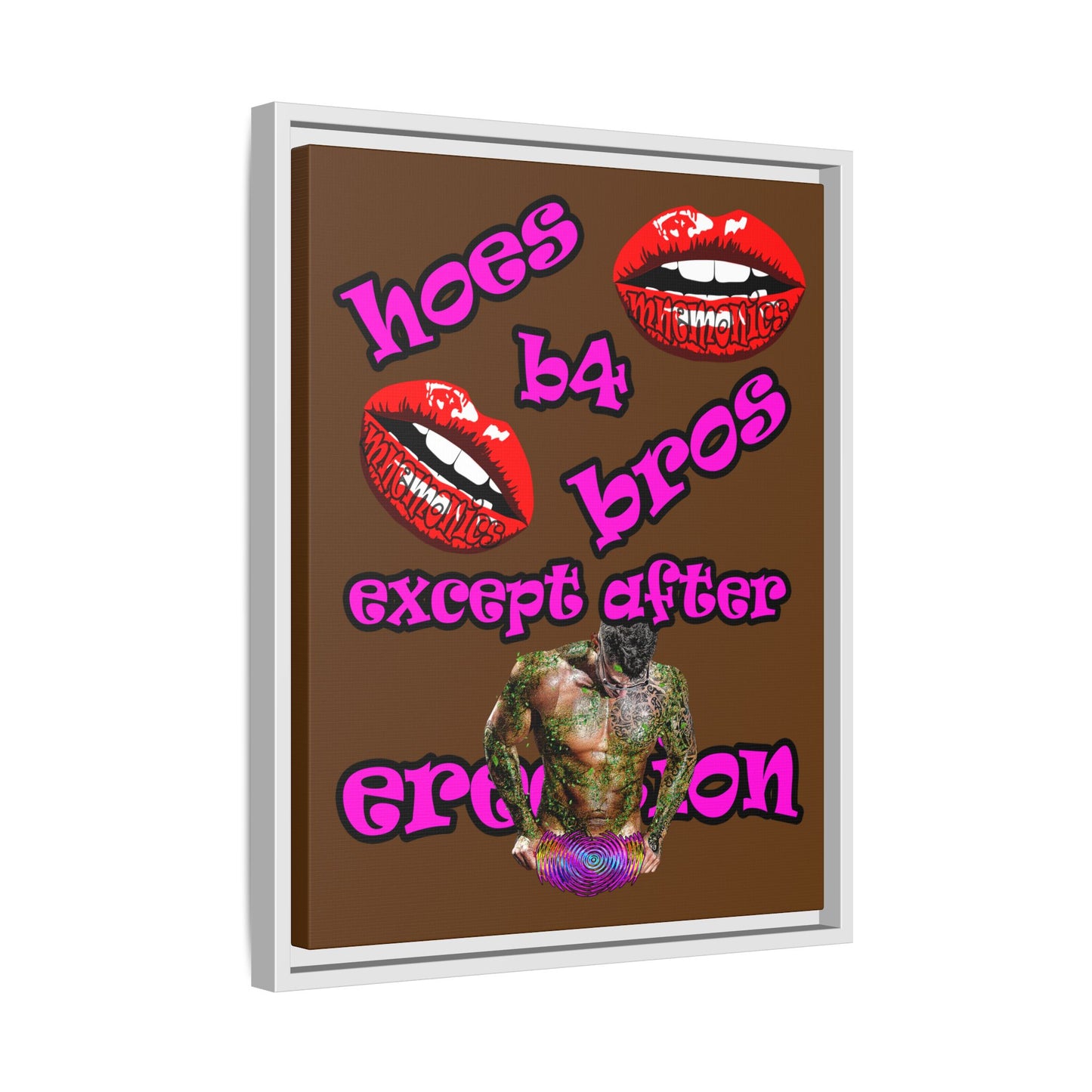 hoes b4 bros - framed canvas art (brown)