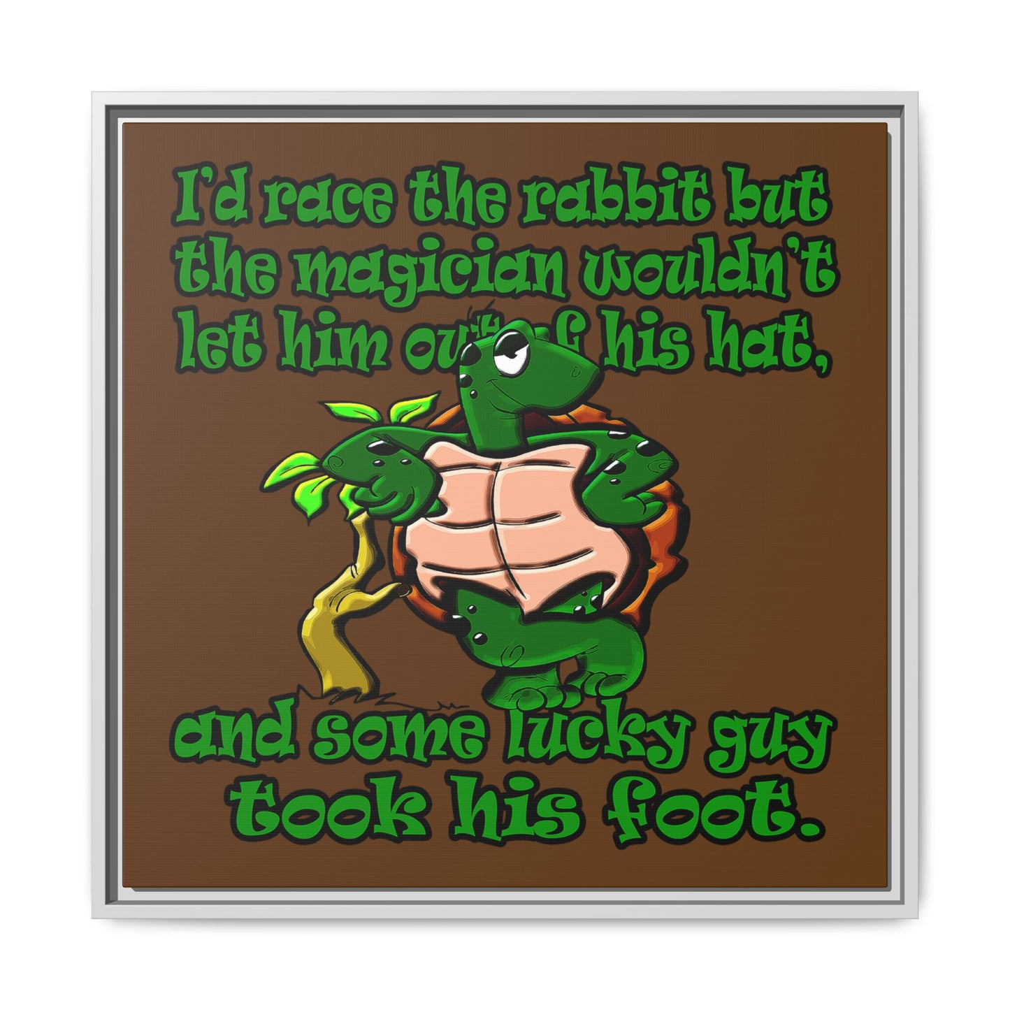 turtle race - framed canvas art (brown)
