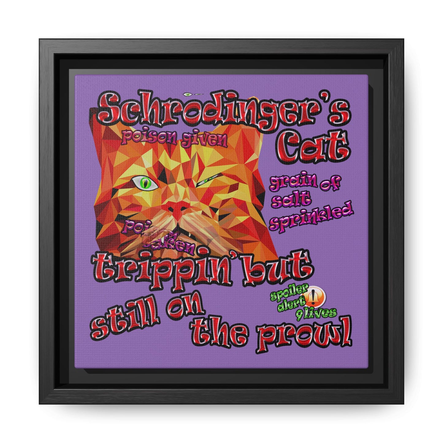 schrodinger's cat - framed canvas art (light purple)