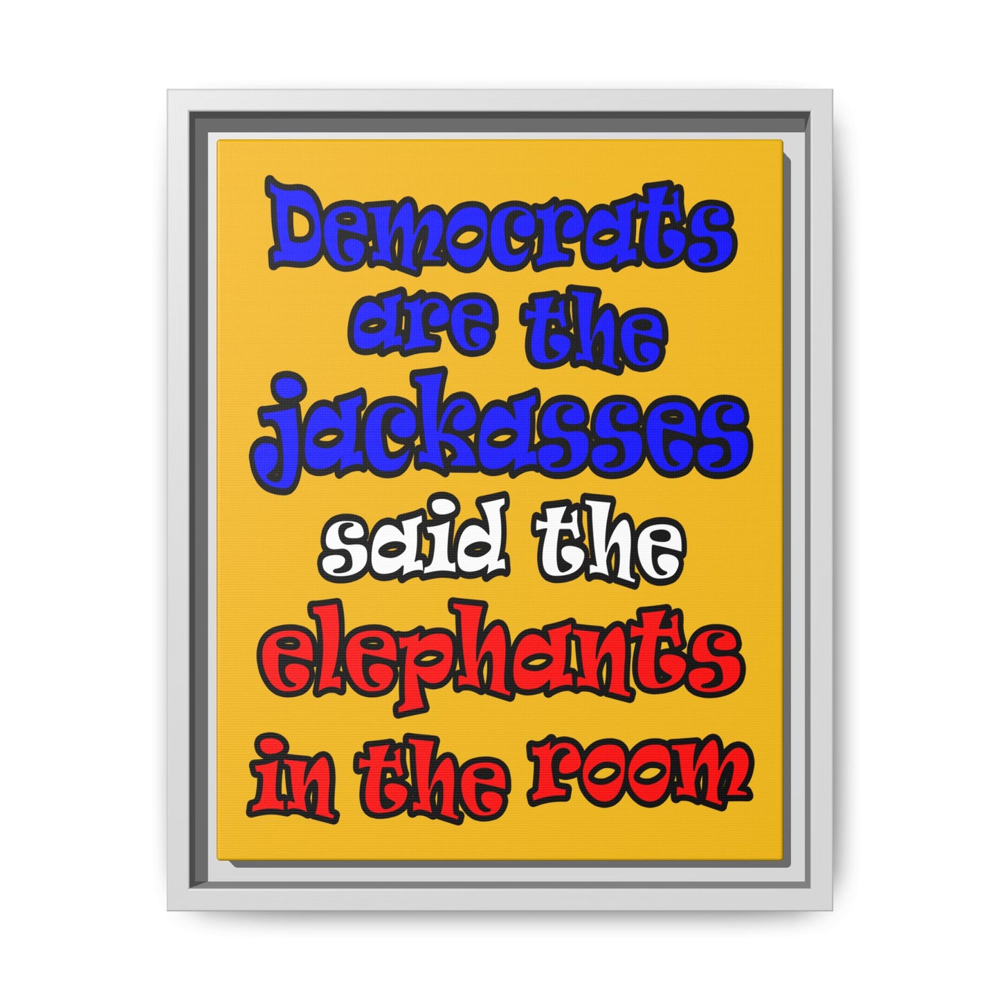 donkeys and elephants - framed canvas art (yellow)
