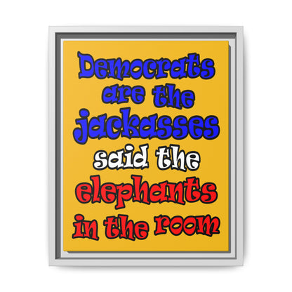donkeys and elephants - framed canvas art (yellow)