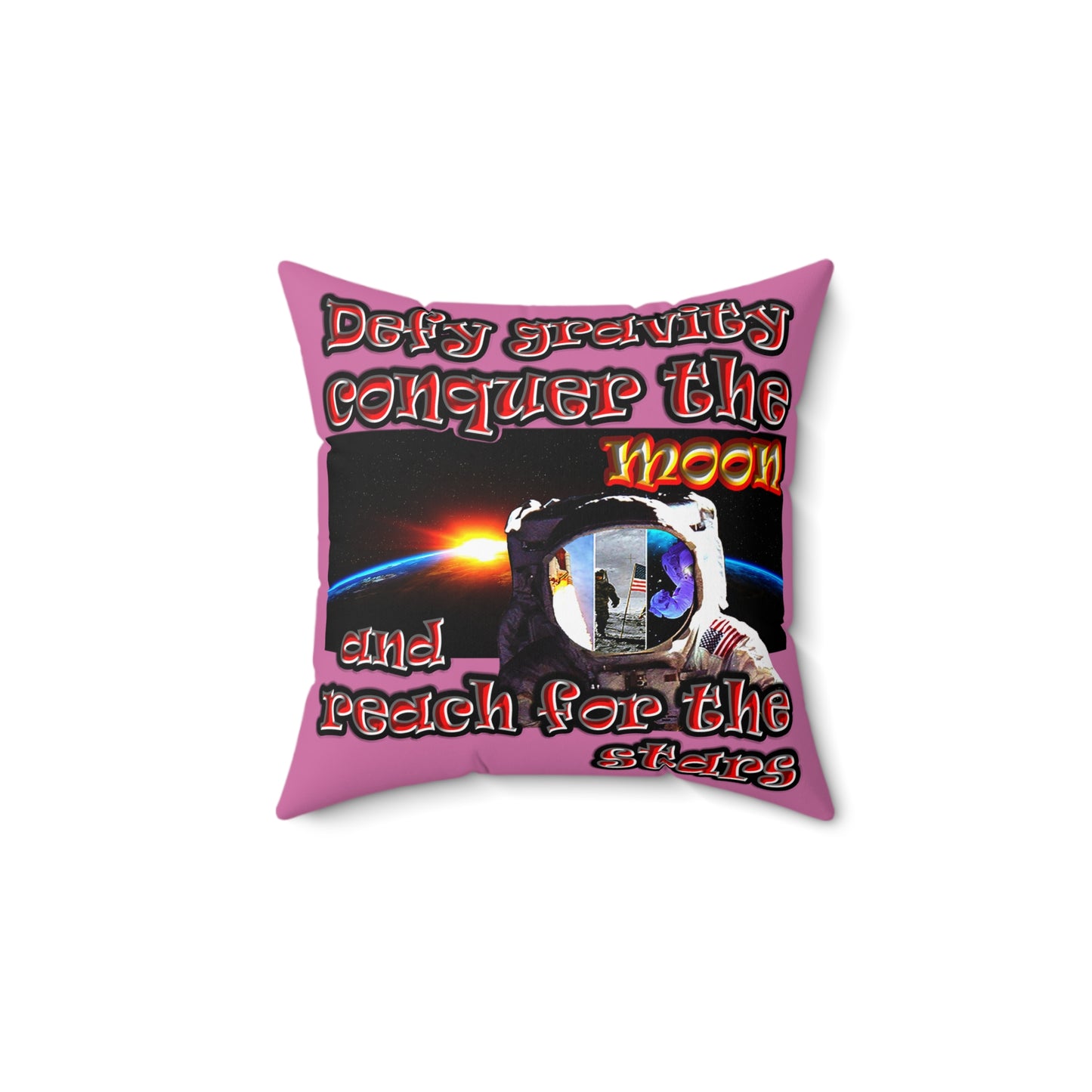 defy conquer reach - Spun Polyester Square Pillow - (light pink)