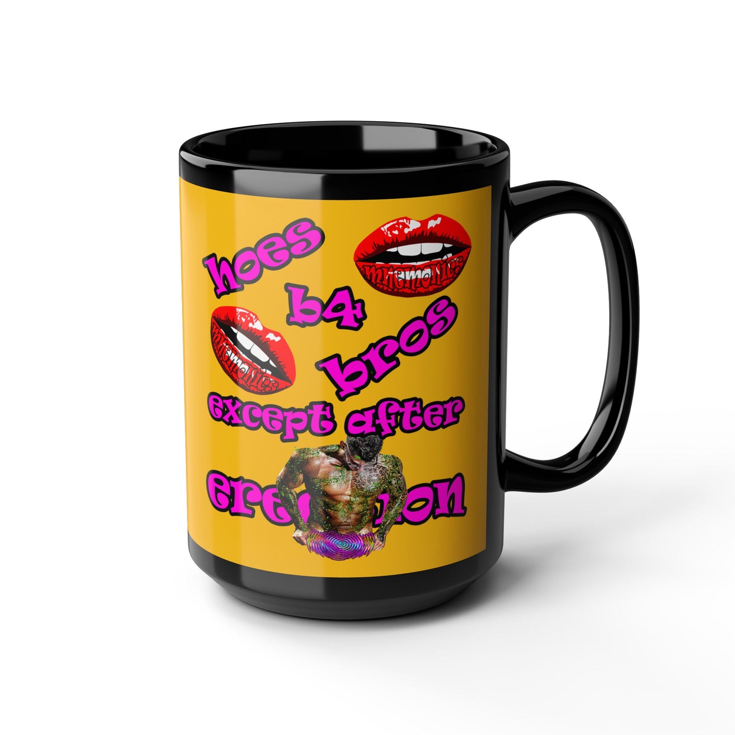 hoes b4 bros - Black Mug (yellow)