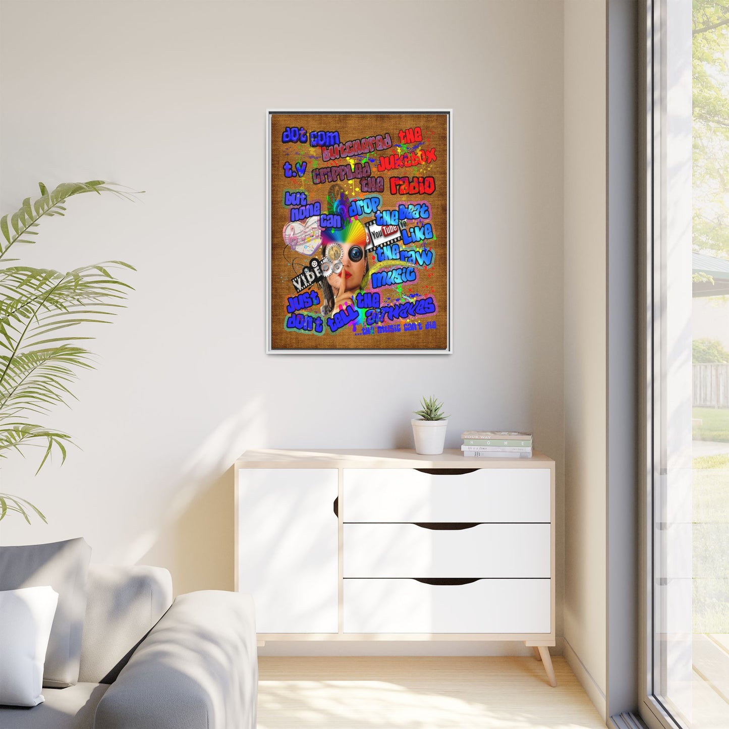 drop the beat - framed canvas art (brown papyrus)