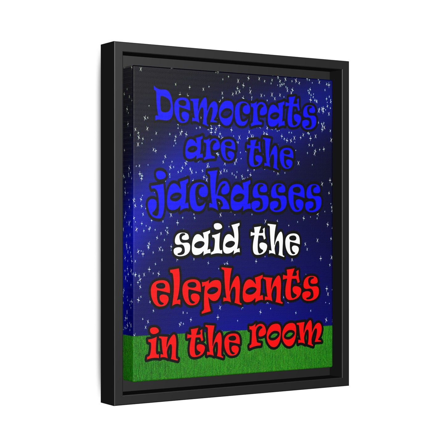 donkeys and elephants - framed canvas art ('snoops' background)
