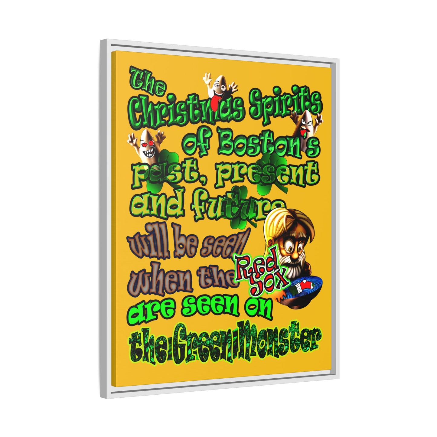 christmas spirits of boston - framed canvas art (yellow)