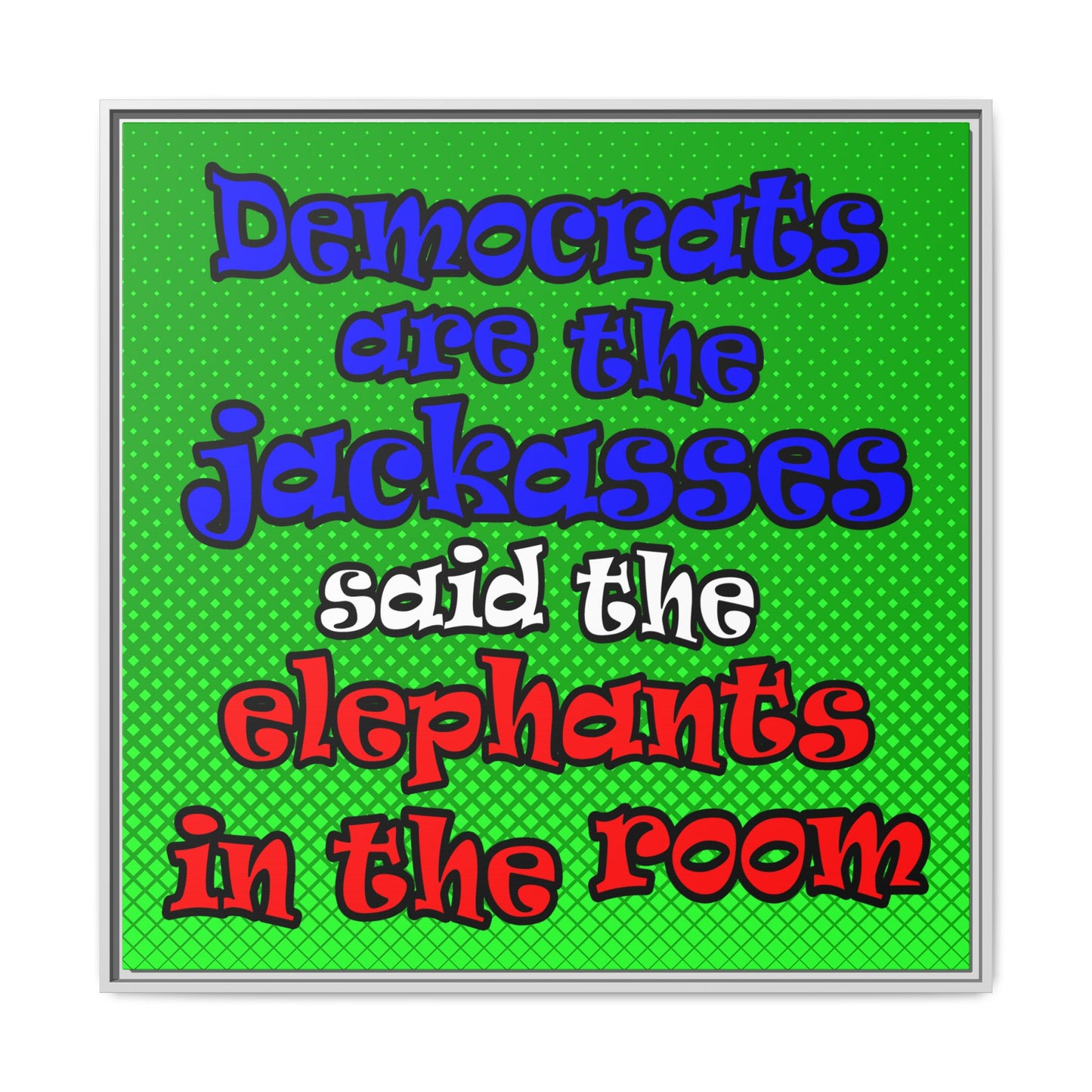 donkeys and elephants - framed canvas art (logo green)