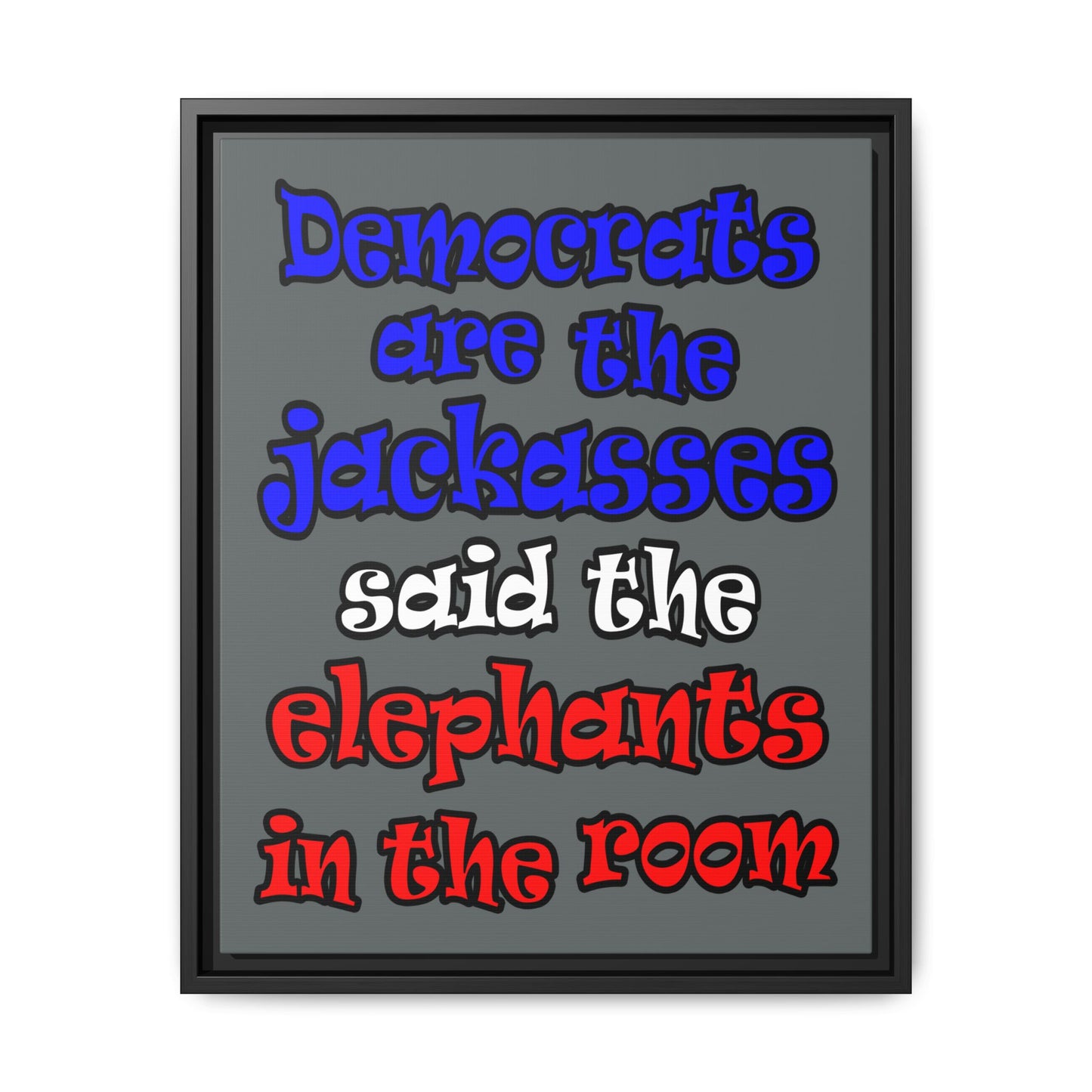 donkeys and elephants - framed canvas art (dark grey)